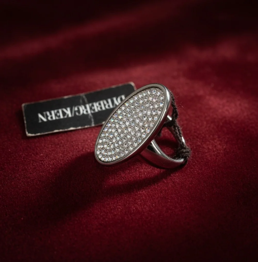 Dyrberg Kern Oversized Crystal Oval Cocktail Ring Sz 7 Norway EU Retail $180 NWT